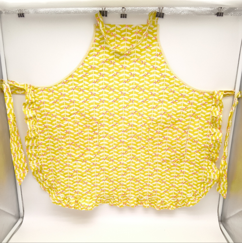 Yellow Patterned Vintage Apron With Two Pockets, Hand Made